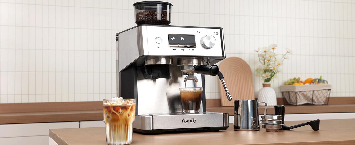 【Springtok】Gevi Espresso Machine with Grinder & Steam Wand | Home Barista Latte Maker | 2.3L Water Tank | Perfect Gift for Coffee Lovers