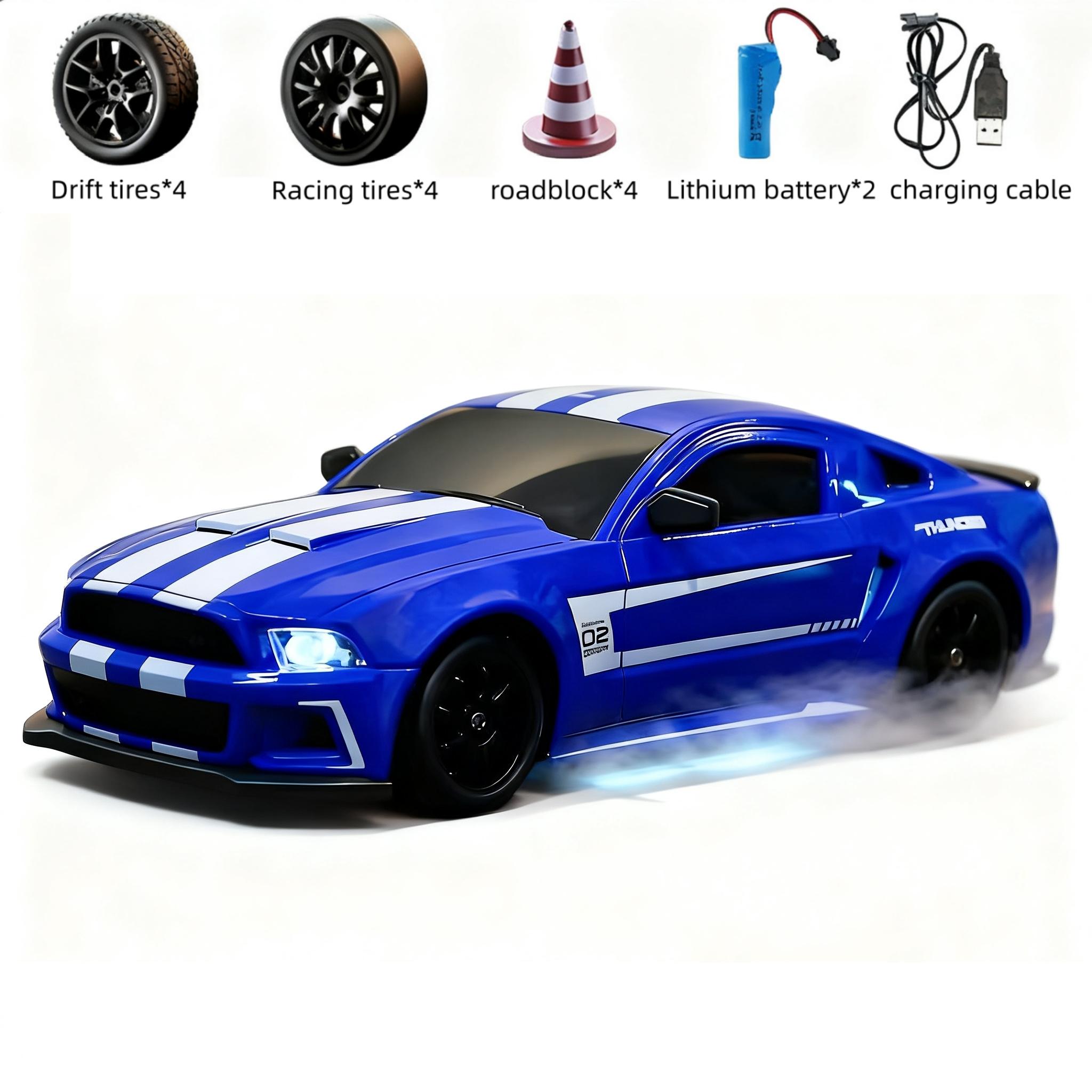 1:24 Remote Control Drift Car with 2.4GHz 4WD, Amazing Lights and Tires, Includes Road Obstacle Tools, Perfect Birthday Gift, Remote Controlled Car