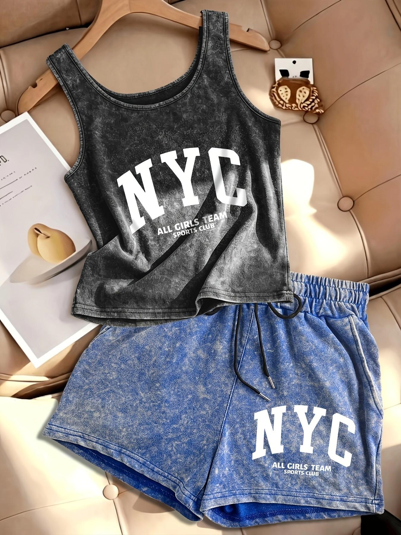 American Retro Vintage Washed Matching Set: U-Neck Cropped Sleeveless Racerback Tank + High-Waisted Drawstring Shorts – Available in Multiple Colors – A Must-Have Summer Set for a Casual, Trendy, Edgy Look.