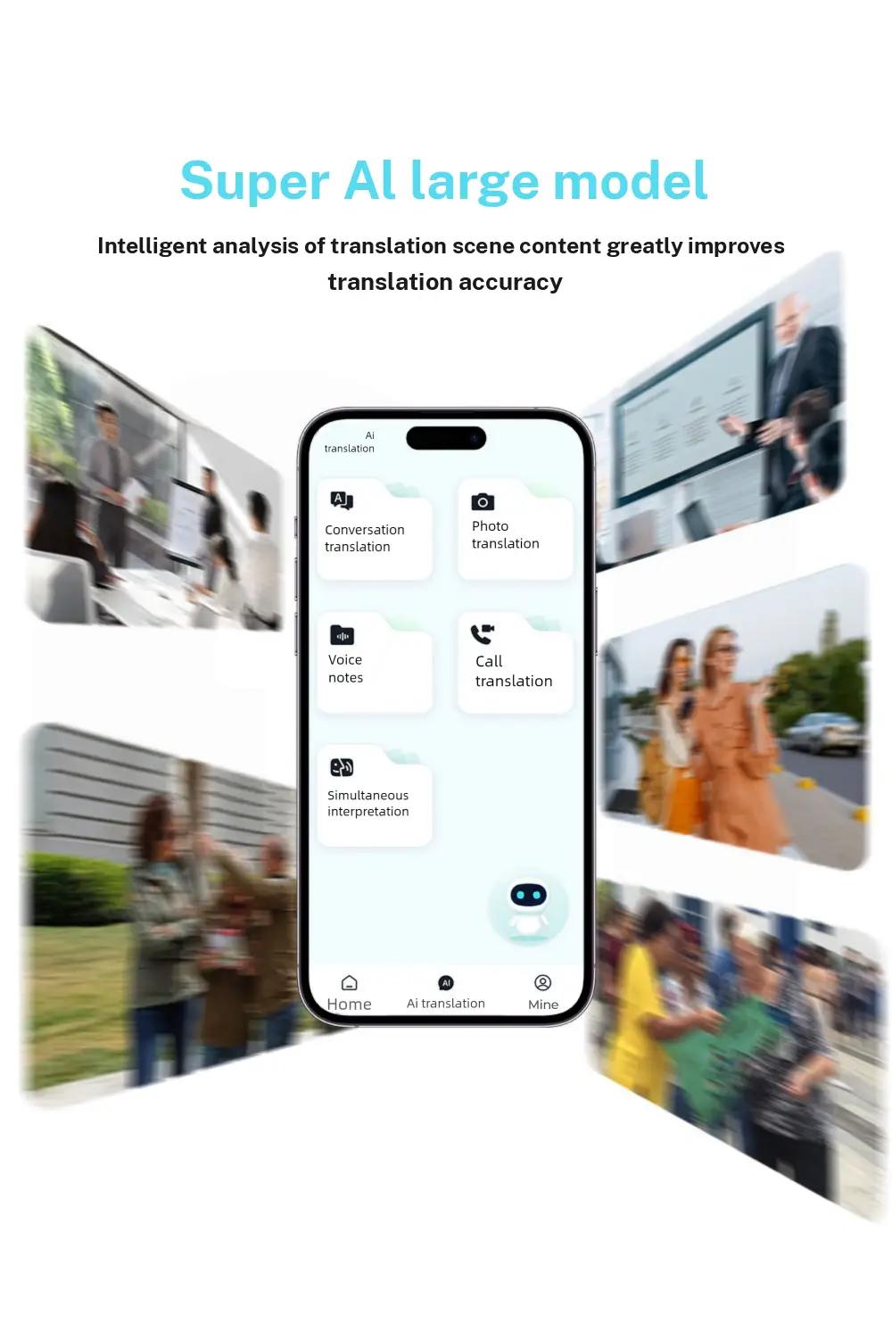 AI Translator Voice Recorder Note Recorder, Translation 146+ languages with Real time Translation, Magnetic Phone Holder, Supports Video and Voice Call Translation, Travel Socializing Lectures Meetings Interviews