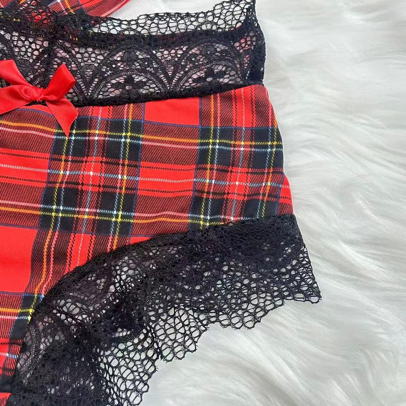 Women's Contrast Color Lace Trimmed Bow Decor Camisole & Shorts Pajama Set ，Women Two Pieces Sleepwear, Homewear Lounge Set