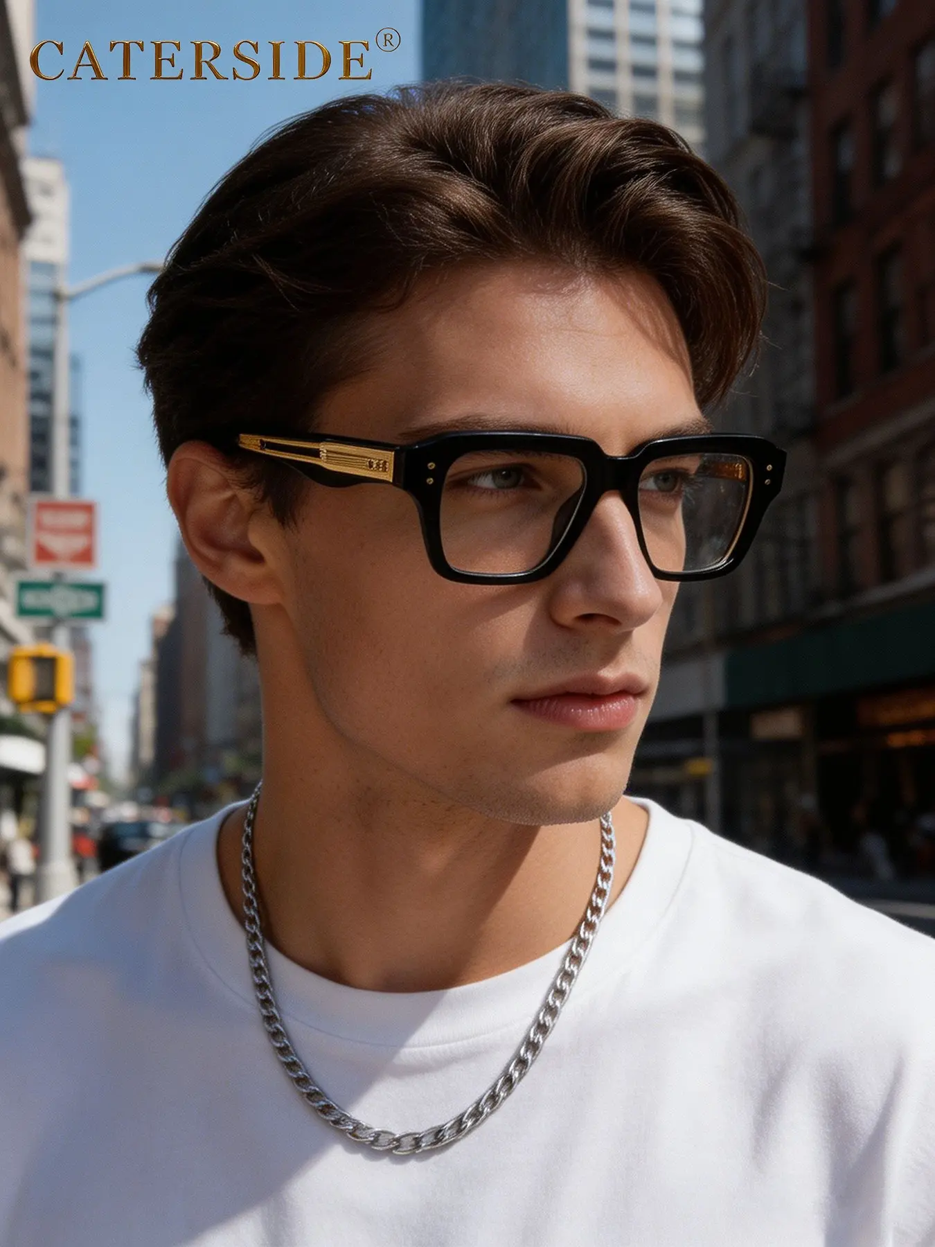 Caterside 1/2/3 Counts Luxury Square Frame Glasses, Metal Minimalist Design, Anti-Blue Light, Perfect for Yacht Parties, Art Exhibitions, City Tours
