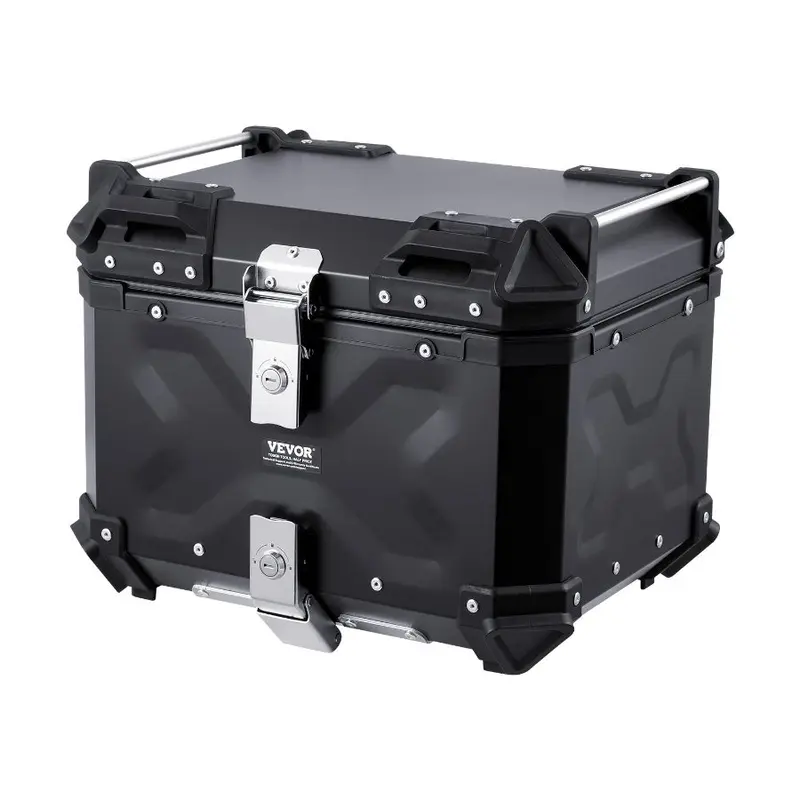 VEVOR Universal Fit Aluminum Alloy Motorcycle Top Case, 45L Waterproof Lockable Tail Storage Box with Leather Lining, Detachable Back Cushion, Compatible with 99% of Motorcycle Frames