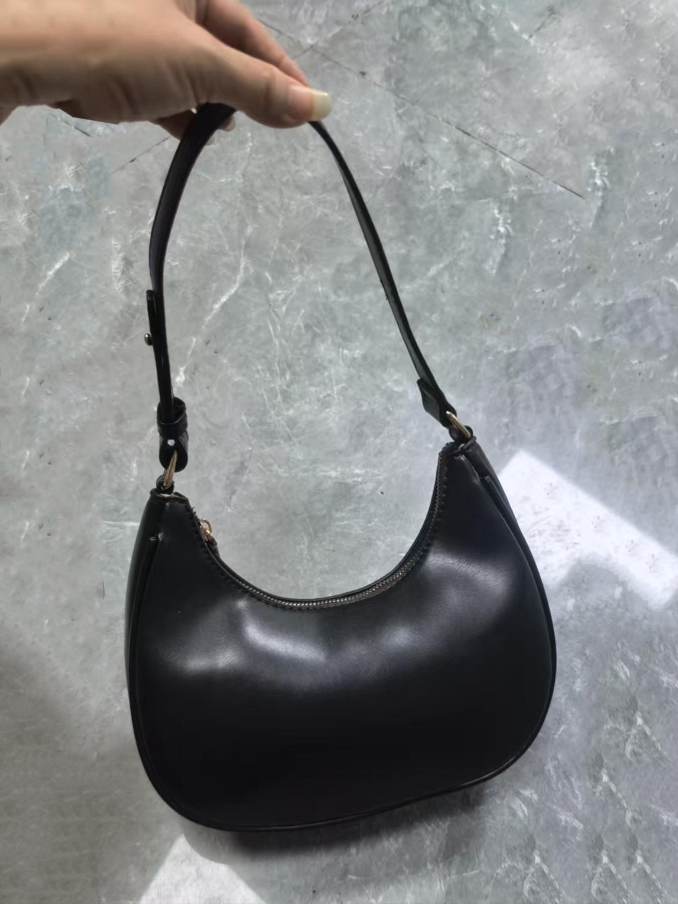 Women's Simple Style Plain Color Moon Shaped Shoulder Bag, Casual Trendy Novelty Pu Leather Handheld Bag, Fashionable Hobo Bag for Daily Use, Crescent Bag