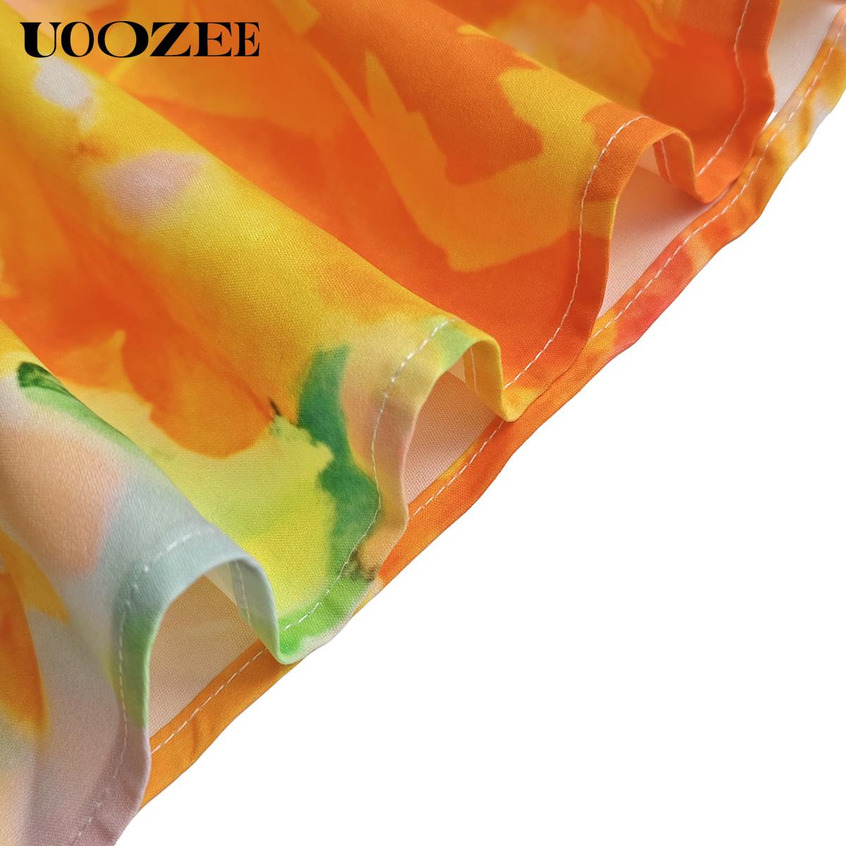 UOOZEE Women's Floral Print Long Sleeve Maxi Dress, Lightweight A-Line Style Polyester Shirt Dress with Pockets for Party, Elegant Dresses For Women