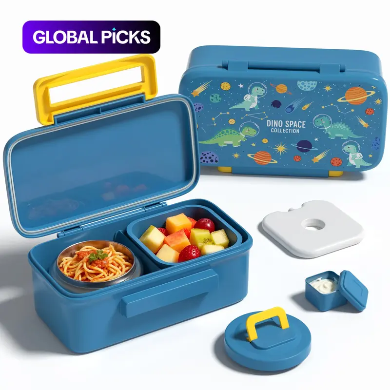 Lunch Box with 8oz Soup Bowl, Two Compartment Design, Includes Ice Cube Tray, Sauce Container, Snack Box #GLOBAL PICKS