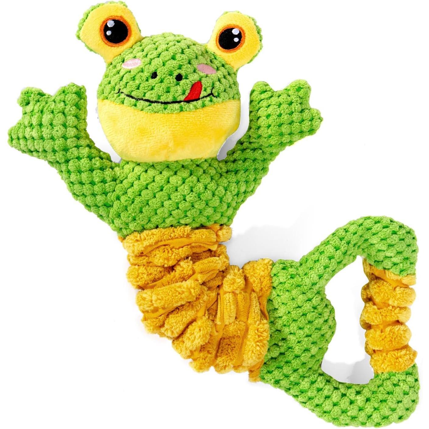Tug , Durable   for Large Breed, Tug of War  Squeaky Toys, Stuffed Plush   with Crinkle Paper for Small, Middle, and Big Dogs(Frog)