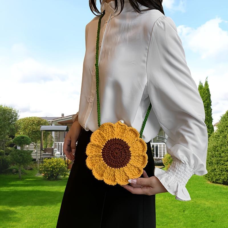 Chic Handmade Sunflower Crochet Crossbody Bag – Knit Floral Mini Purse for Women, Versatile for Daily/Party Occasions Valentine's Day