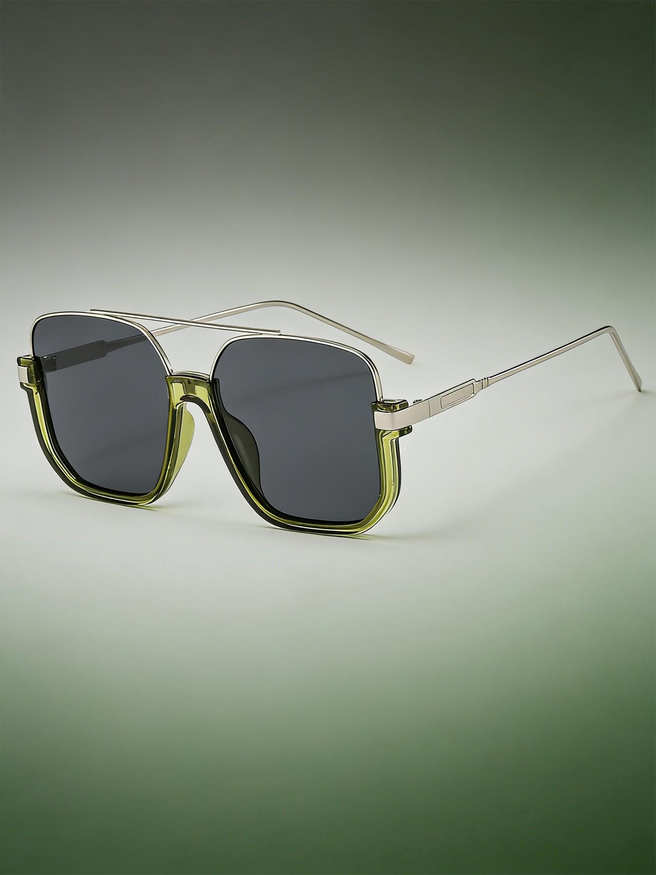 Unisex Fashionable All-match Tinted Lens Aviator Sunglasses, Vintage Trendy Sunglasses, Fashionable Sunglasses for Outdoor Activities, Sleek Rectangular Sunglasses