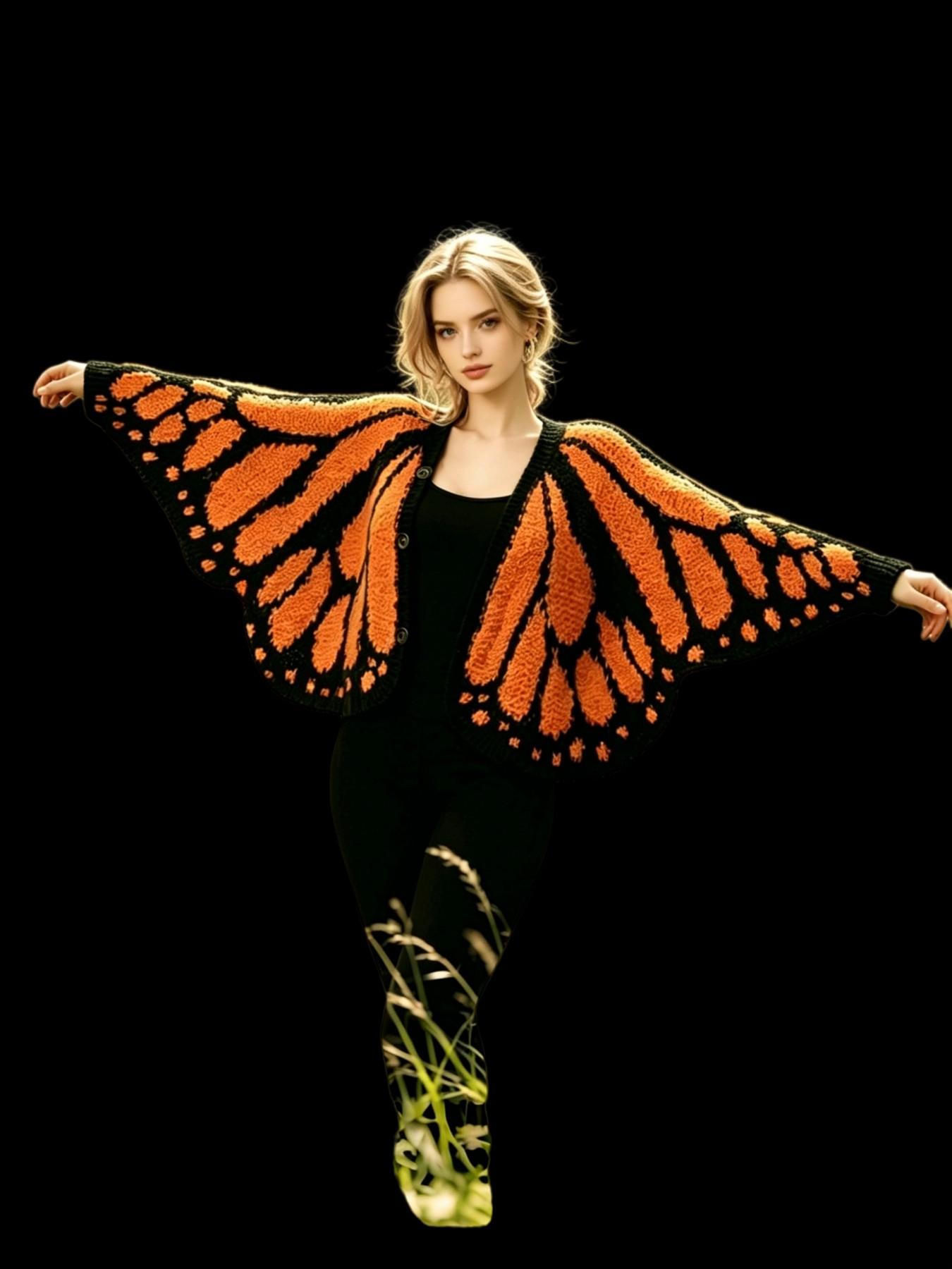 Emperor Butterfly Cape Shawl, Knitted Asymmetrical Open Front Sweater, Hand-Knitted Butterfly Shawl, Decorative Shawl for Women, Fashion Knit Shawl