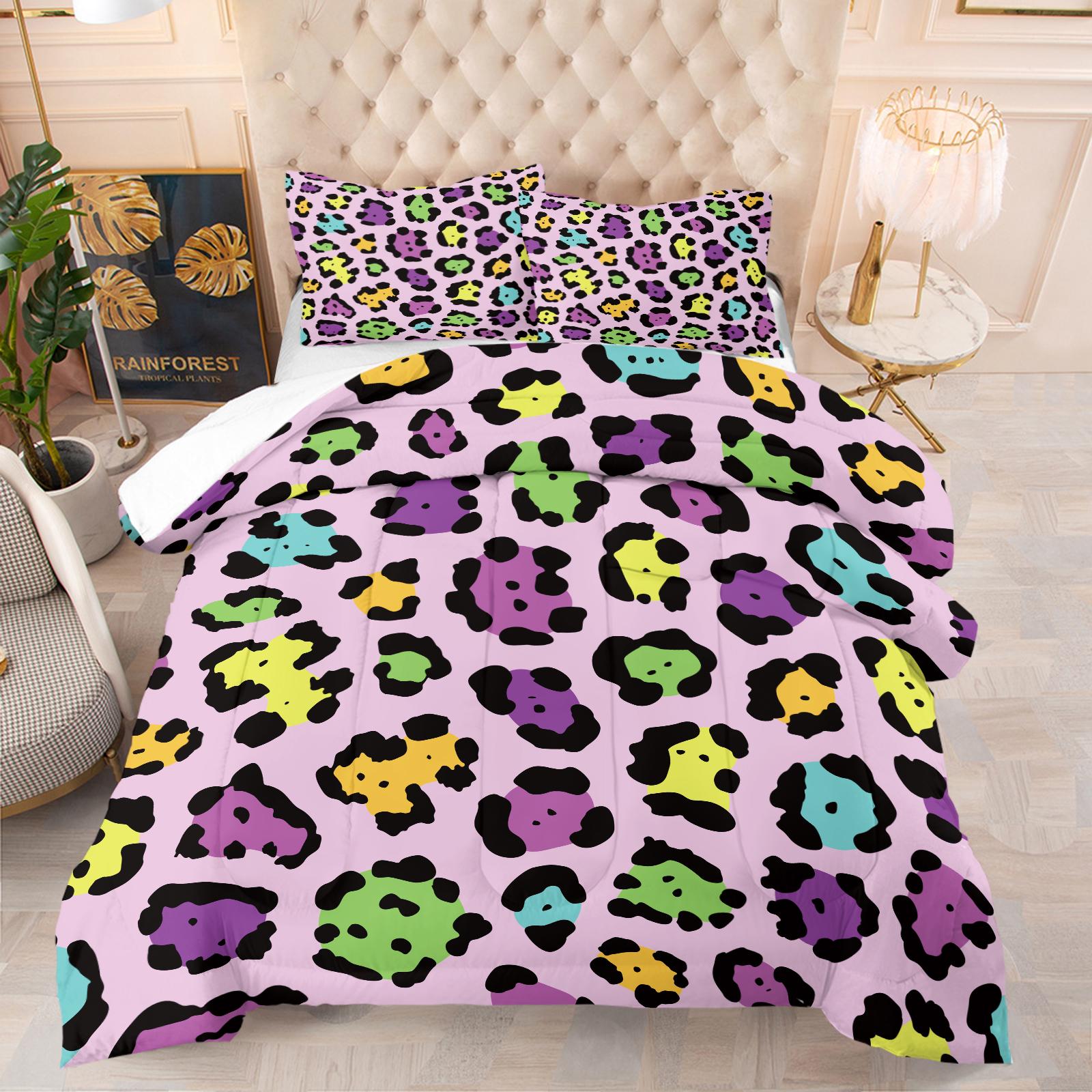 2/3 Pcs Classic Leopard Print Comforter Set (with Filling, without Pillow Insert), All-Season Machine Washable Pet Hair Resistant Bedding, Portable Decor For RV, Dorm And Travel