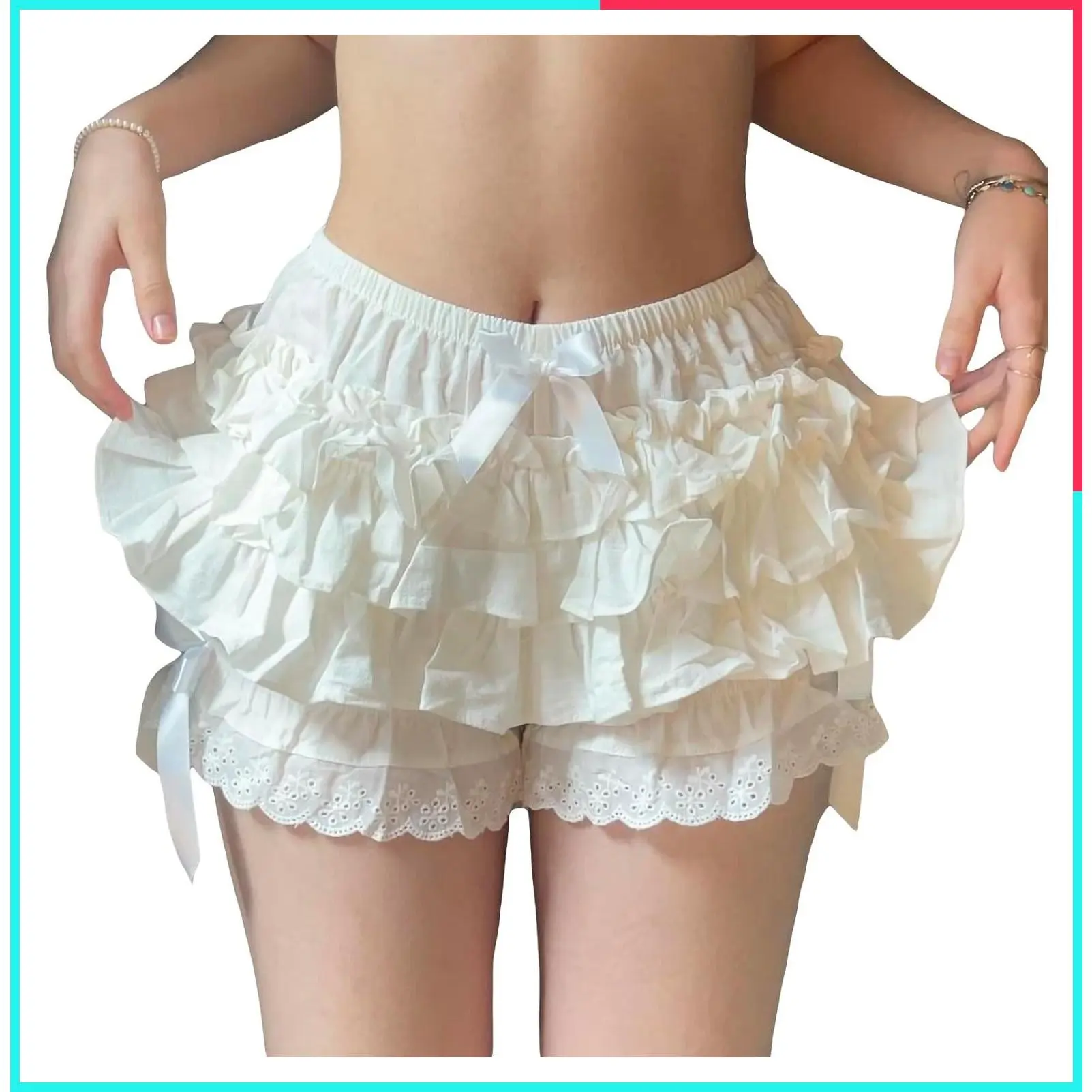Women Y2k Lolita Ruffle Lace Frilly Layered Pumpkin Bloomers Shorts Cute Puffy Bubble Flowy Mini Tiered Boyshorts Going Out Rave Party Cosplay Pettipants