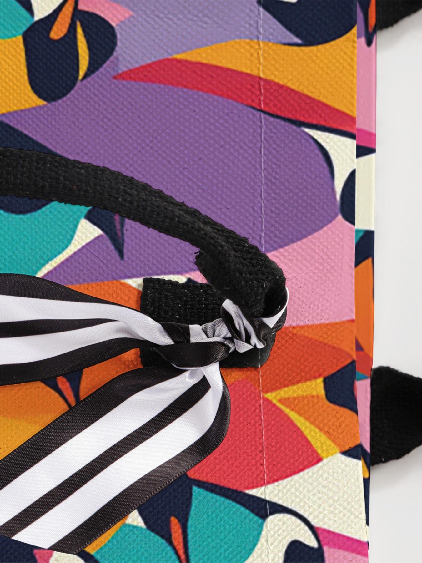1 piece of colorful penguin pattern 2D printed large capacity storage bag, extra large storage bag, sturdy handle, space-saving multi-purpose, suitable for going to school, traveling, shopping