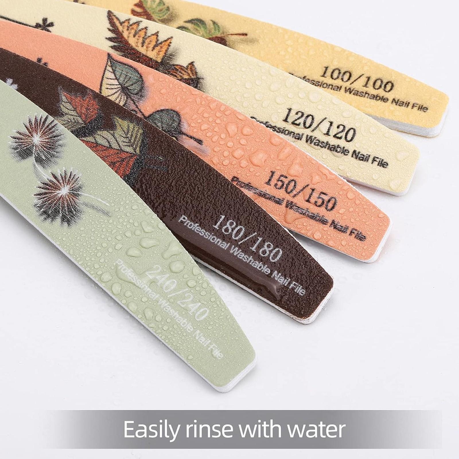 5-piece Nail File Set - Professional Half-Moon Nail File Double-Sided Sanding Board, Washable Nail Files and Buffing Block, Smooth and Shape Nails, Manicure and Pedicure Polishing Tool