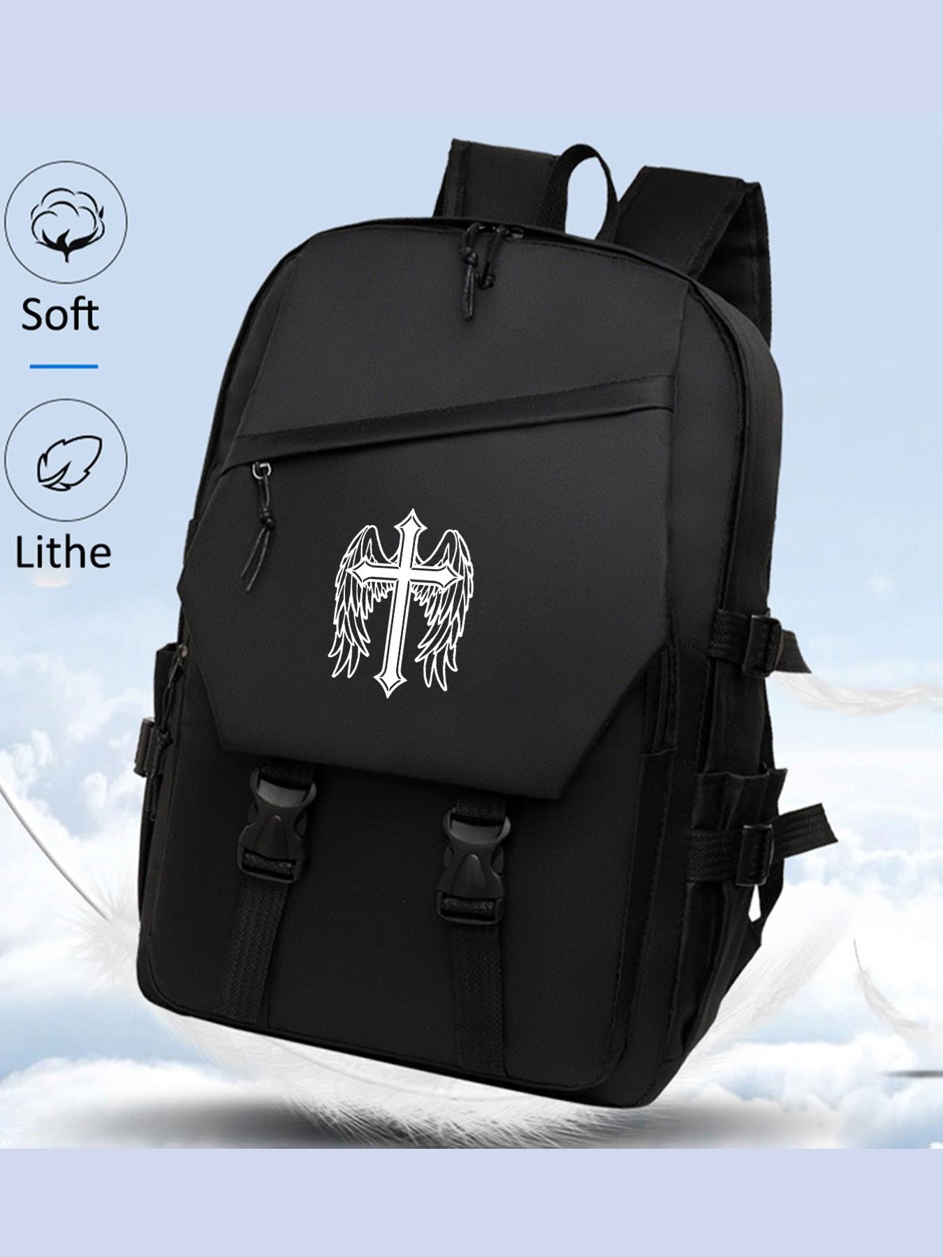 Cross Wings Print Backpack, Large Capacity Waterproof Laptop Bag, Casual School & Business Bag, Unisex, All Seasons