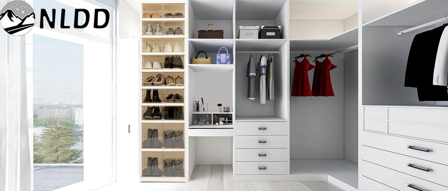 NLDD 9 Tier Foldable Shoe Rack Organizer for Closet 18Pairs Plastic Collapsible Shoe Racks Shelf Stackable Clear Folding Shoes Storage boxes for Small Spaces Narrow Shoe Storage Cabinet