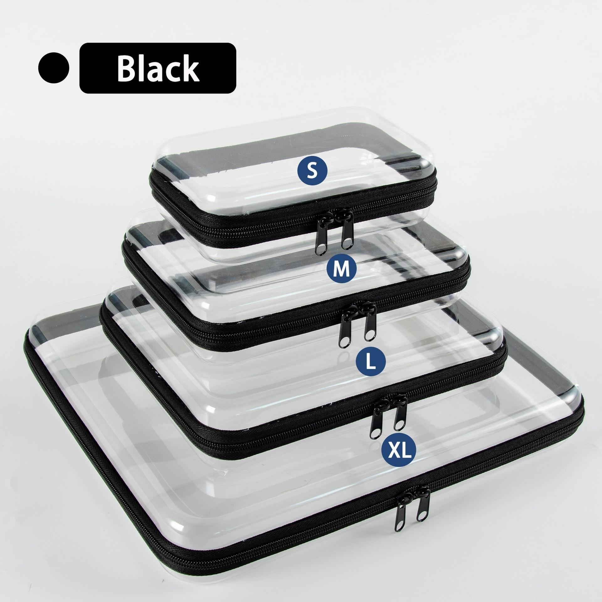 Transparent Plastic Zipper Box, Dual Zipper Hard Bag, Portable Travel Organizer, Cosmetics, Toys, Snacks, 1L+1m+1s, Pet Material