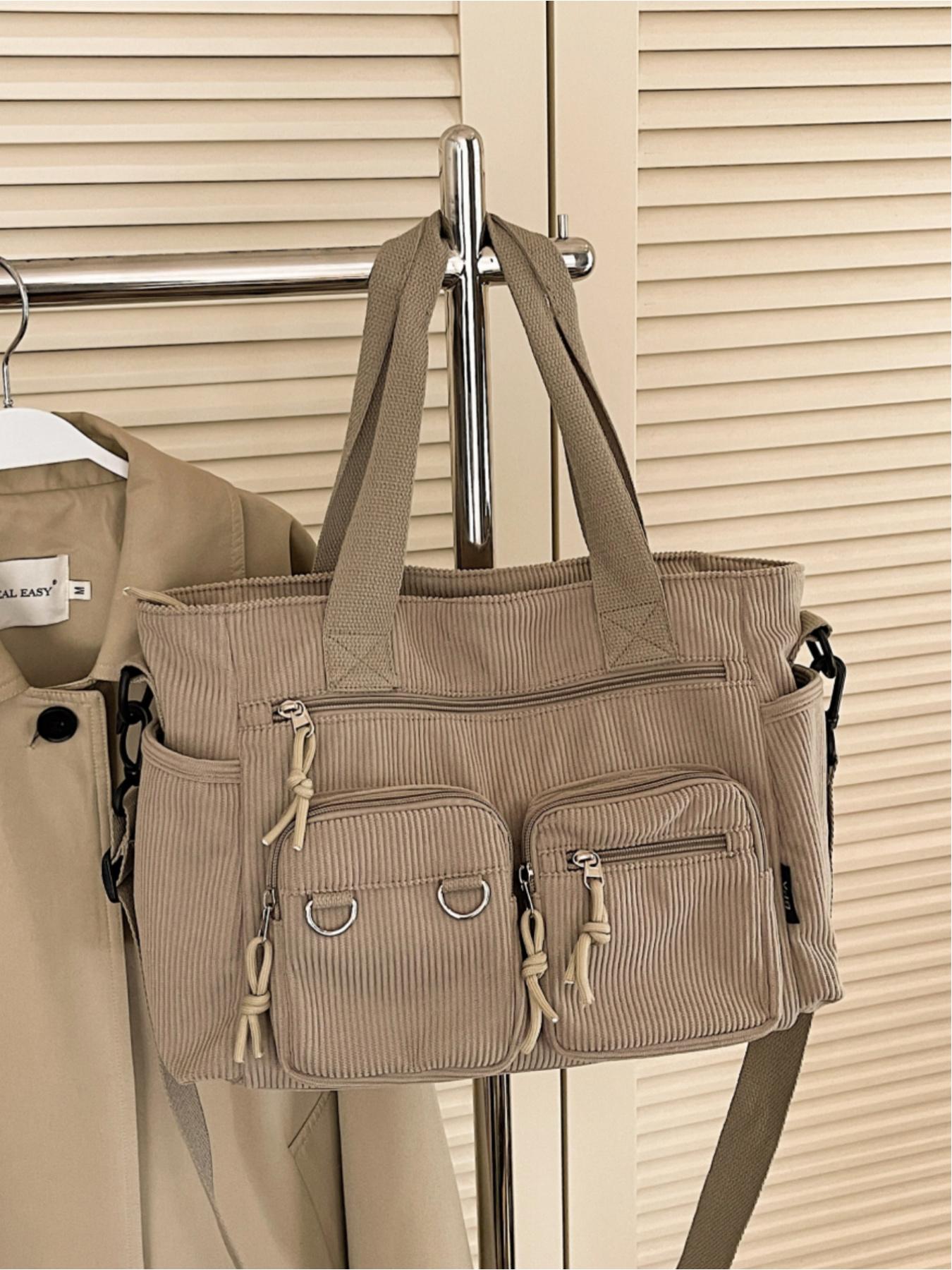 Corduroy multi-pocket large-capacity tote bag, Commuter Tote Bag, casual and versatile, suitable for shopping, school, work, commuting, and everyday accessories Corduroy multi-pocket large-capacity tote bag, Commuter Tote Bag, casual and versatile, suitable for shopping, school, work, commuting, and everyday accessories