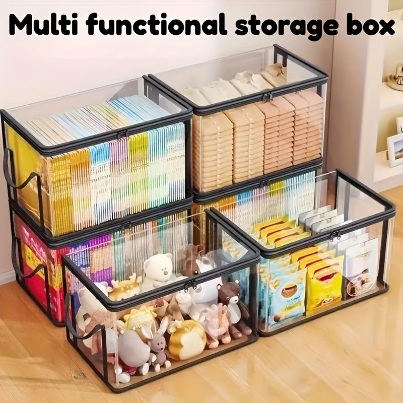 2-Piece Large Capacity Transparent Storage Box Set, Clear Storage Box, Frame Thick Plastic Organizer, Stackable Home Office Game Room Shelving Unit