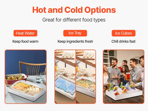 VEVOR Countertop Food Serving Display Container, 1x 1 Pan Stainless Steel Food Serving Tray, Buffet Condiment Dispenser Display Rack with Clear Arc Lid 3 Ice Trays, for Restaurant, Hotel, Party