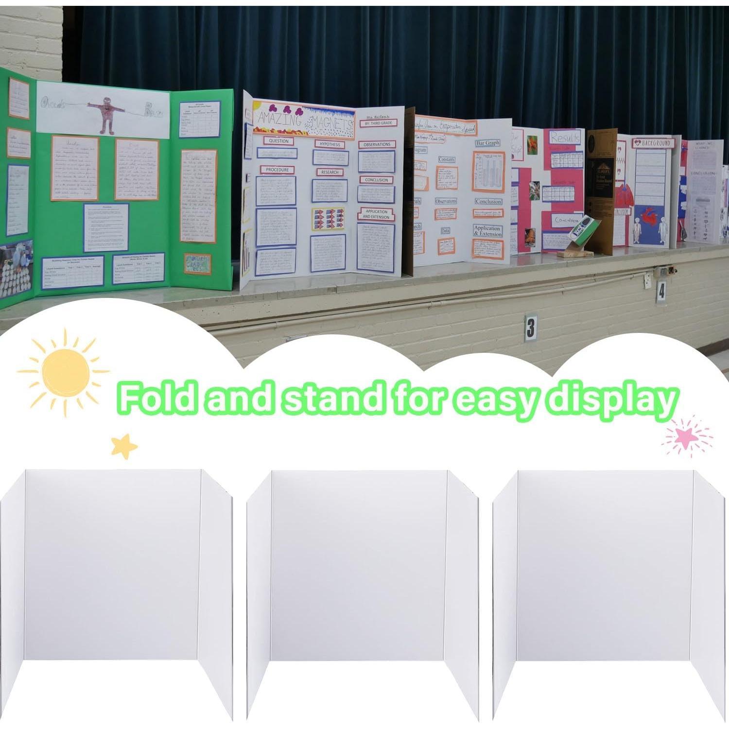 3 count Small White Tri-Fold Display Boards, 21 x 14 Inches Corrugated Trifold Poster Boards for School Projects, Science Fairs, Business Presentations and Exhibitions