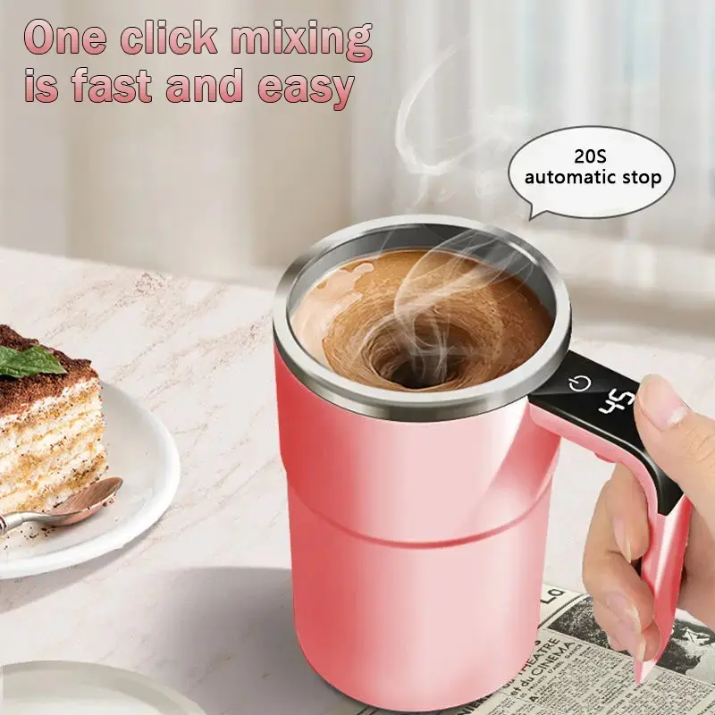 Self Stirring Coffee Mug with Digital Display, Rechargeable Automatic Mixing Cup with Magnetic Stirrer, Electric Coffee Mug for Coffee, Milk, Protein Powder & Daily Drinks