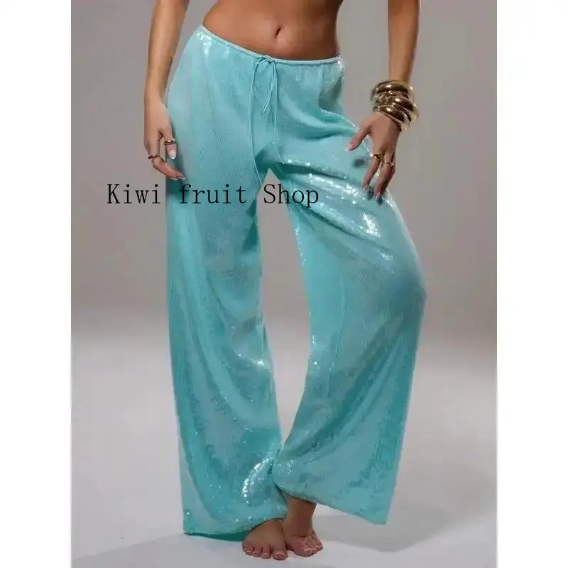 NEWSparkle Sequin Pants y2k Women's Elastic Waist Wide Leg Loose Pants Trousers