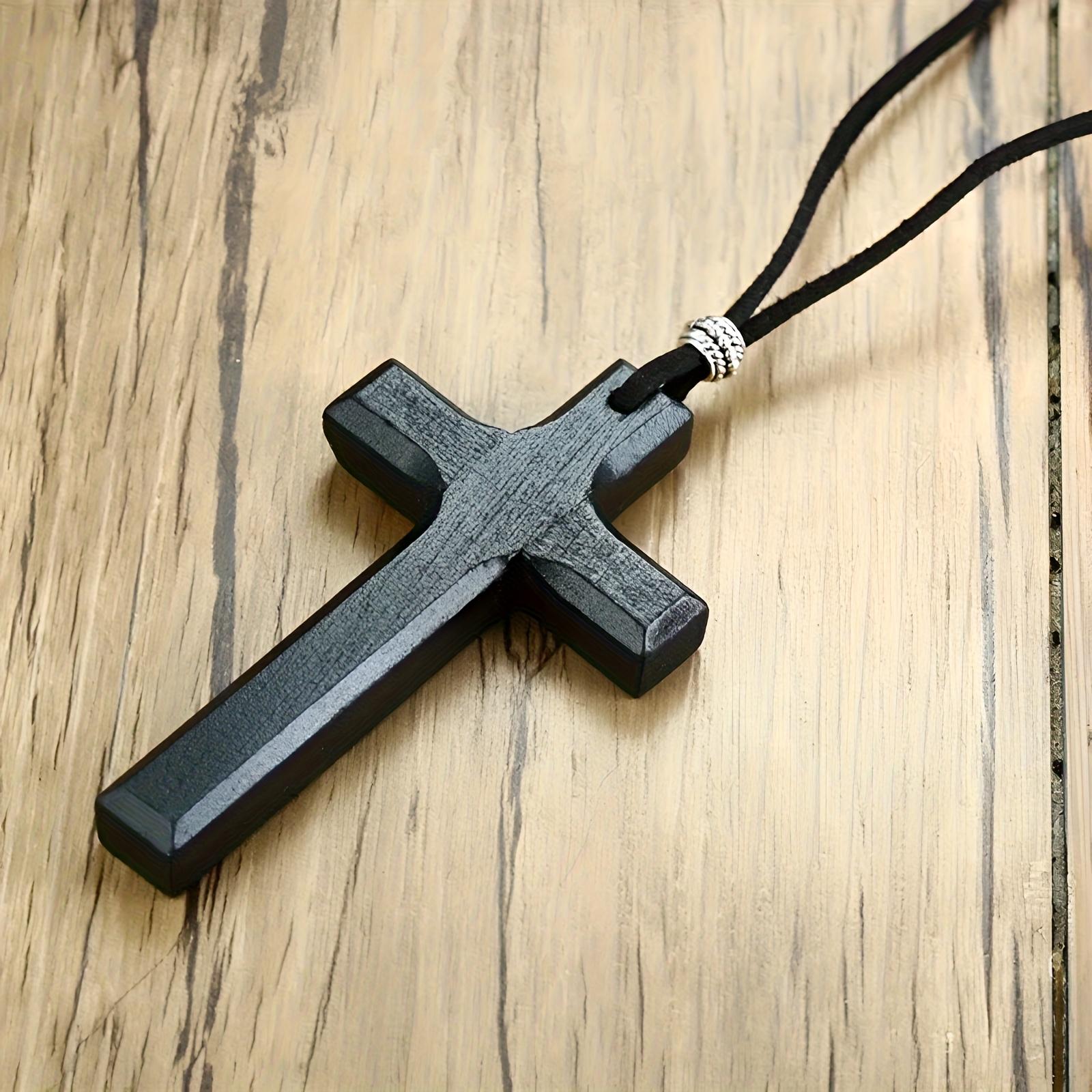 Unisex Wear 2-Pack Minimalist Wooden Cross Necklaces - Handmade Religious Jewelry with Cross Shape, Letter Motif - Everyday Gift Set