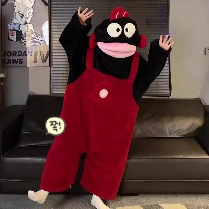 Funny Onesie Set, Comfortable Loose Hooded Flannel Pajamas - 2 Piece Set Includes Sleepwear + Shoes, Soft Skin-Friendly Long Nightgown，ugly fish