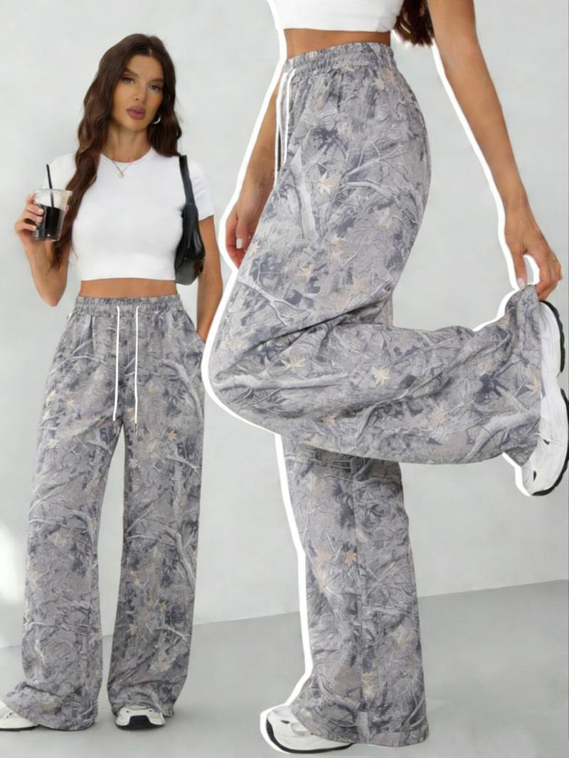 Women's Camo Printed Loose Long Pants with Pockets, Casual Drawstring Waist, Perfect for Spring Summer Fall, All Seasons Wear