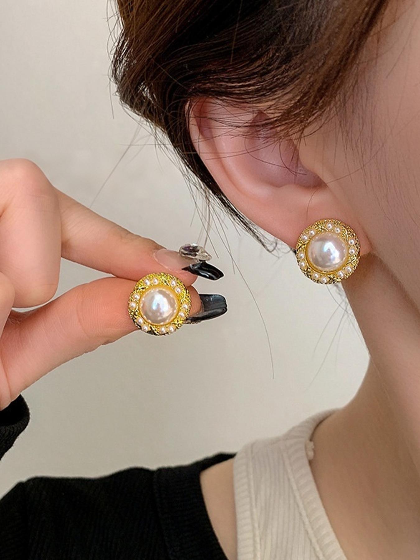 5 Pairs Vintage Unique Black Camellia Flower Bow Star Shape Faux Pearl Geometric Stud Earrings Set, Ear Studs, Minimalist Elegant Quality Fashion Earrings Jewelry Suitable For Women Everyday And Holiday Wear, Stud Earring Sets