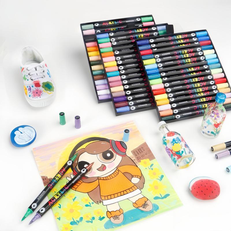 Acrylic Paint Marker Set, 96/120/168 Colors Dual-color Brush Tips Marker Pen, Drawing Pen for Rocks, Wood, Canvas, Plastic, Glass, Ceramic, Art Marker Set