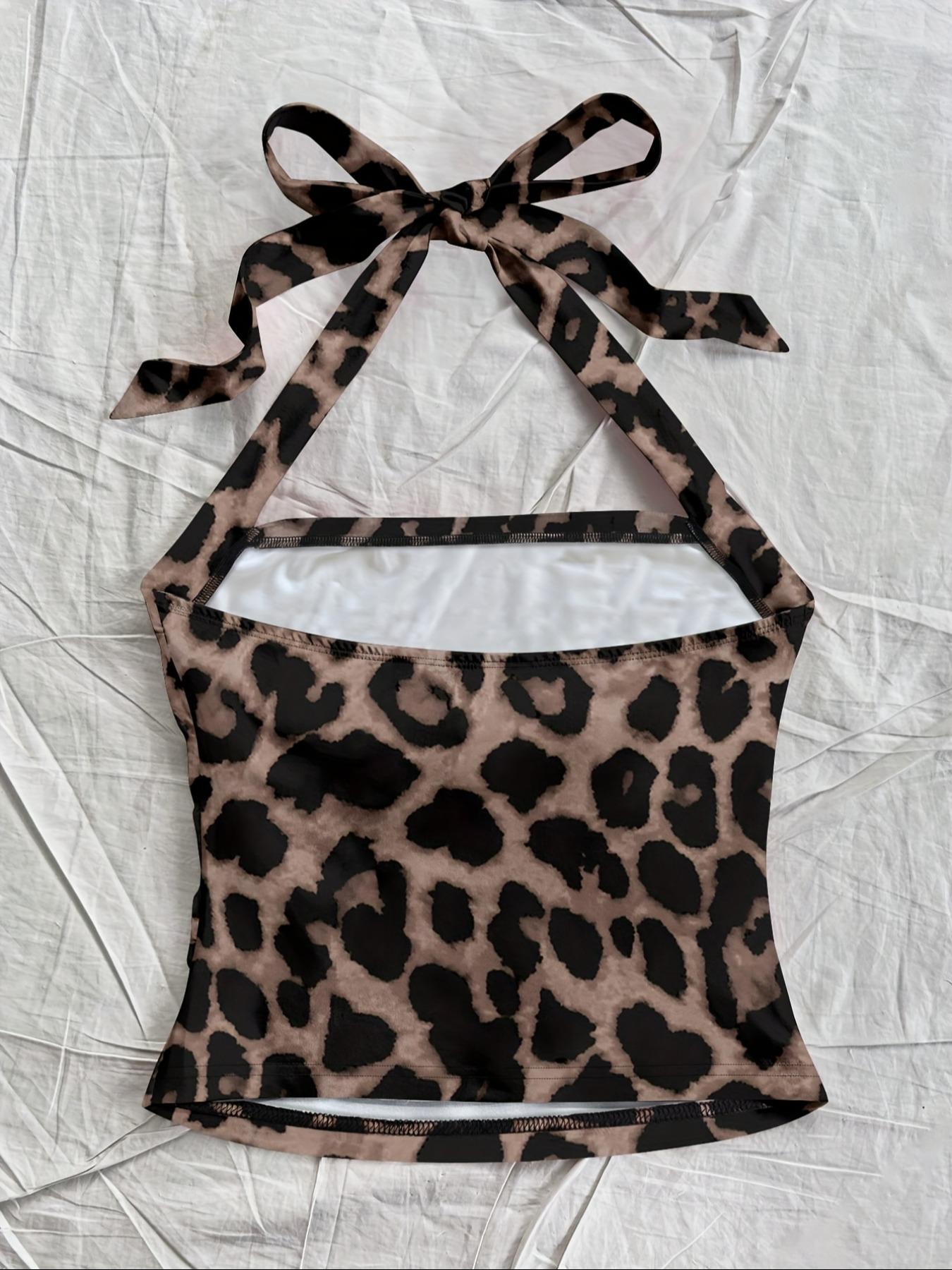 Women's Fashion Casual Halter Top, Leopard Print, Adjustable Straps, Sleeveless, Summer Beachwear, All Season Wearable