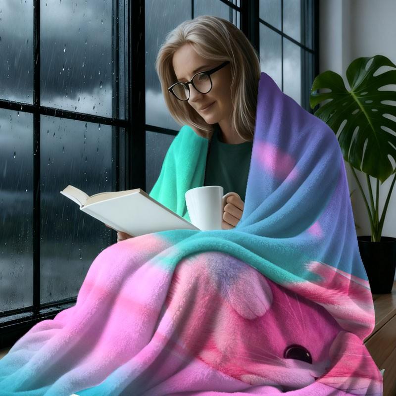 Rainbow Three Cats Pattern Blanket, Soft Warm Plush, Cute Cartoon Design, Home Bedroom Essential, Multi-Purpose