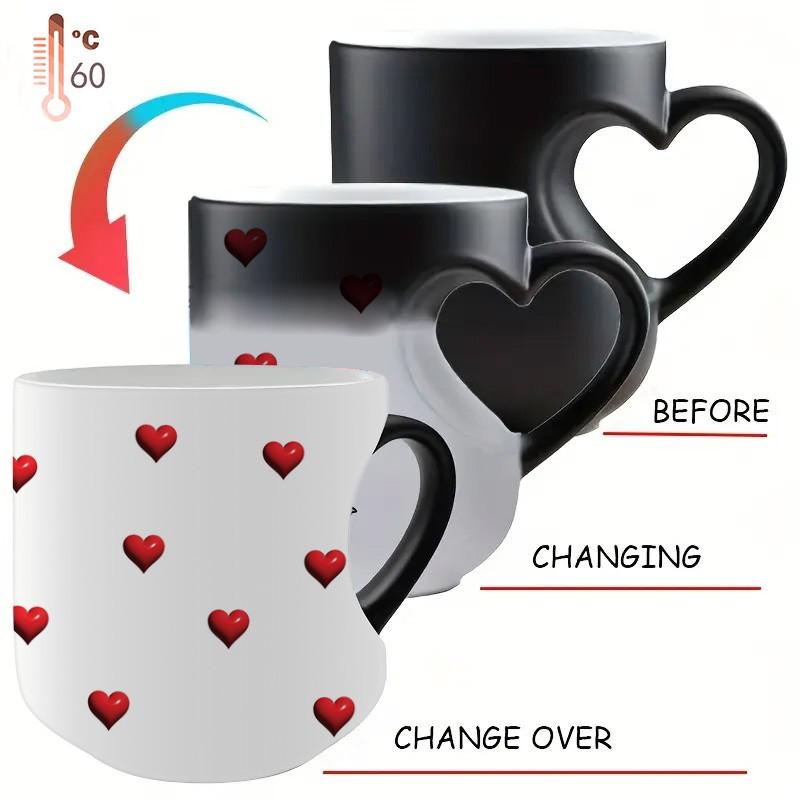 A High-Quality Heart-Shaped Magic Color Changing Ceramic Coffee Mug - 11oz, With Red Hearts Design, Making It a Perfect Gift for Valentine'S Day, Or Any Holiday
