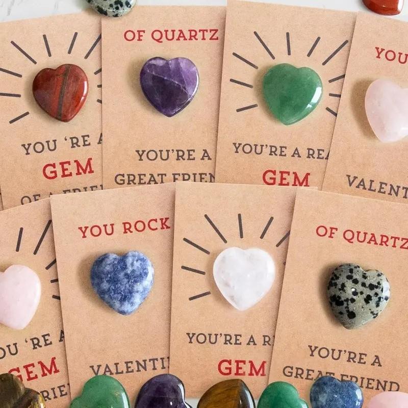 Classroom Gift Exchange Set, 24 Pre-Printed Cards & 24 Heart-Shaped Gems, DIY Customizable, Perfect for School Activities, Boys Girls, Birthday Gifts
