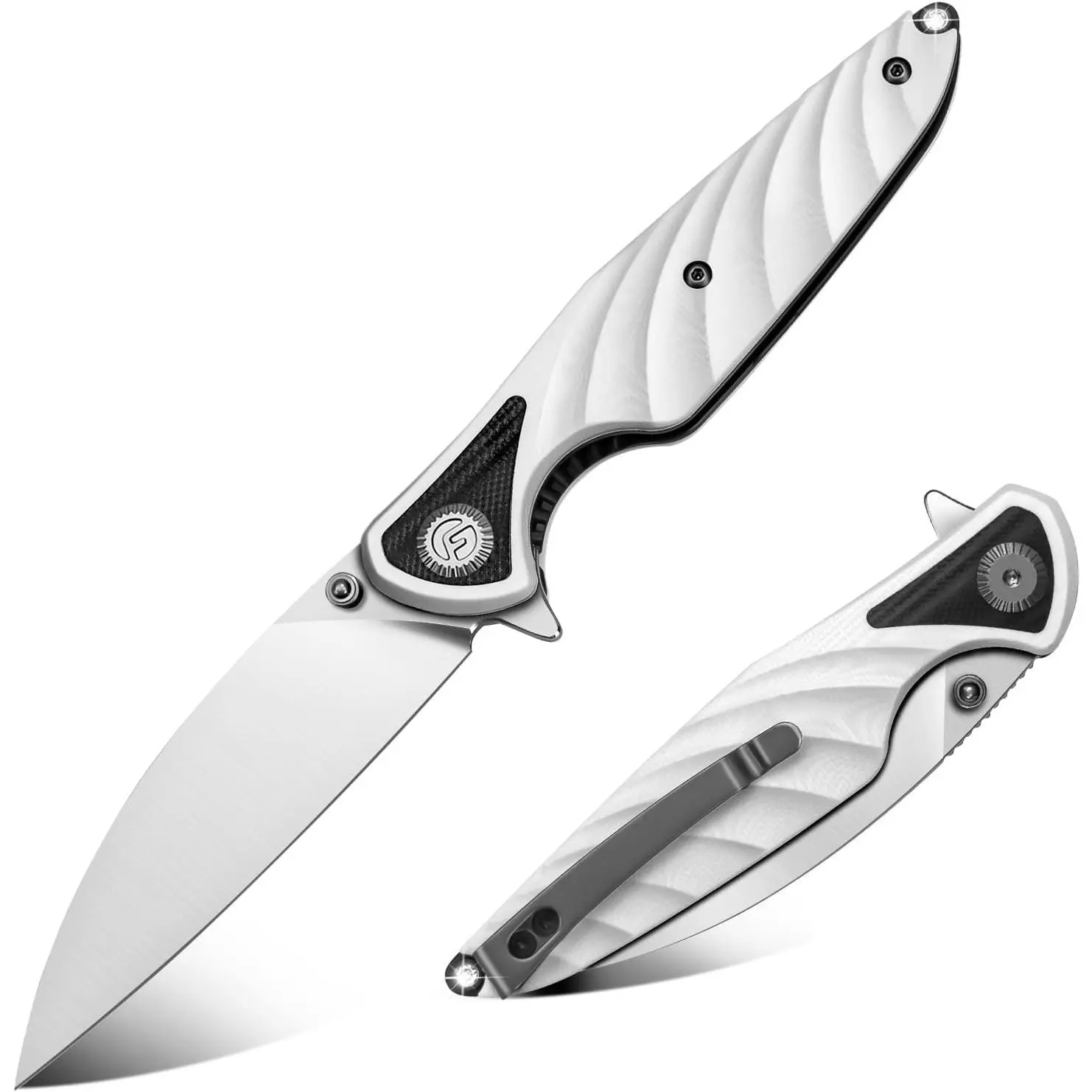 FINTISO Toucans Series Classic Compact Pocket Knife - 3.15" Blade, Toucan Shape, Premium 14C28N Steel, Bicolour White-Black G10 Handle, Liner Lock, Pocket Clip, EDC Utility Tool for Men, Ideal for Camping, Outdoor Use