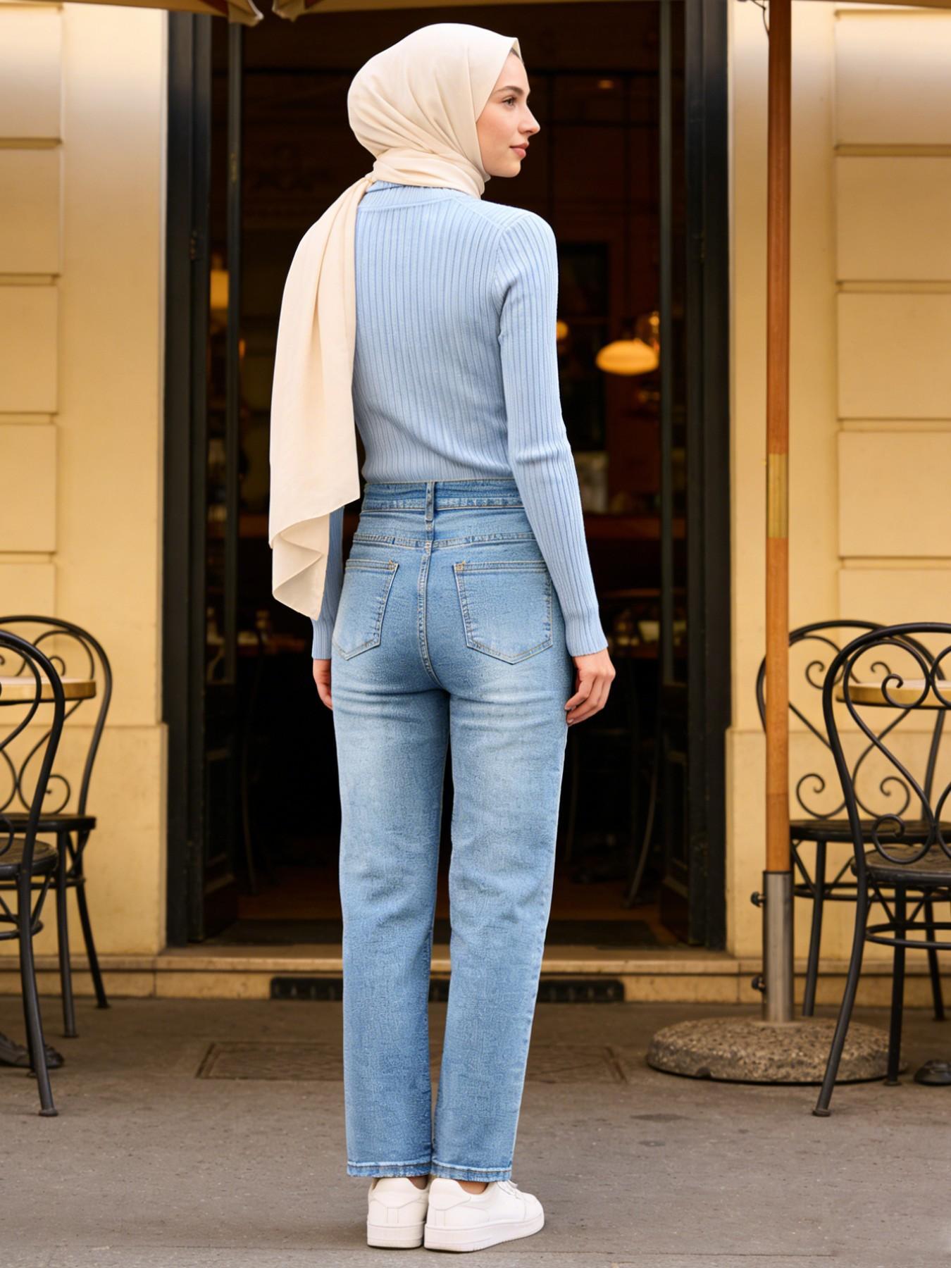 Muslim Women's Mid-Waist Slim Fit Straight Leg Jeans Pants, Elastic Fabric, All Seasons, Outdoors, Party Wear, Spring Summer