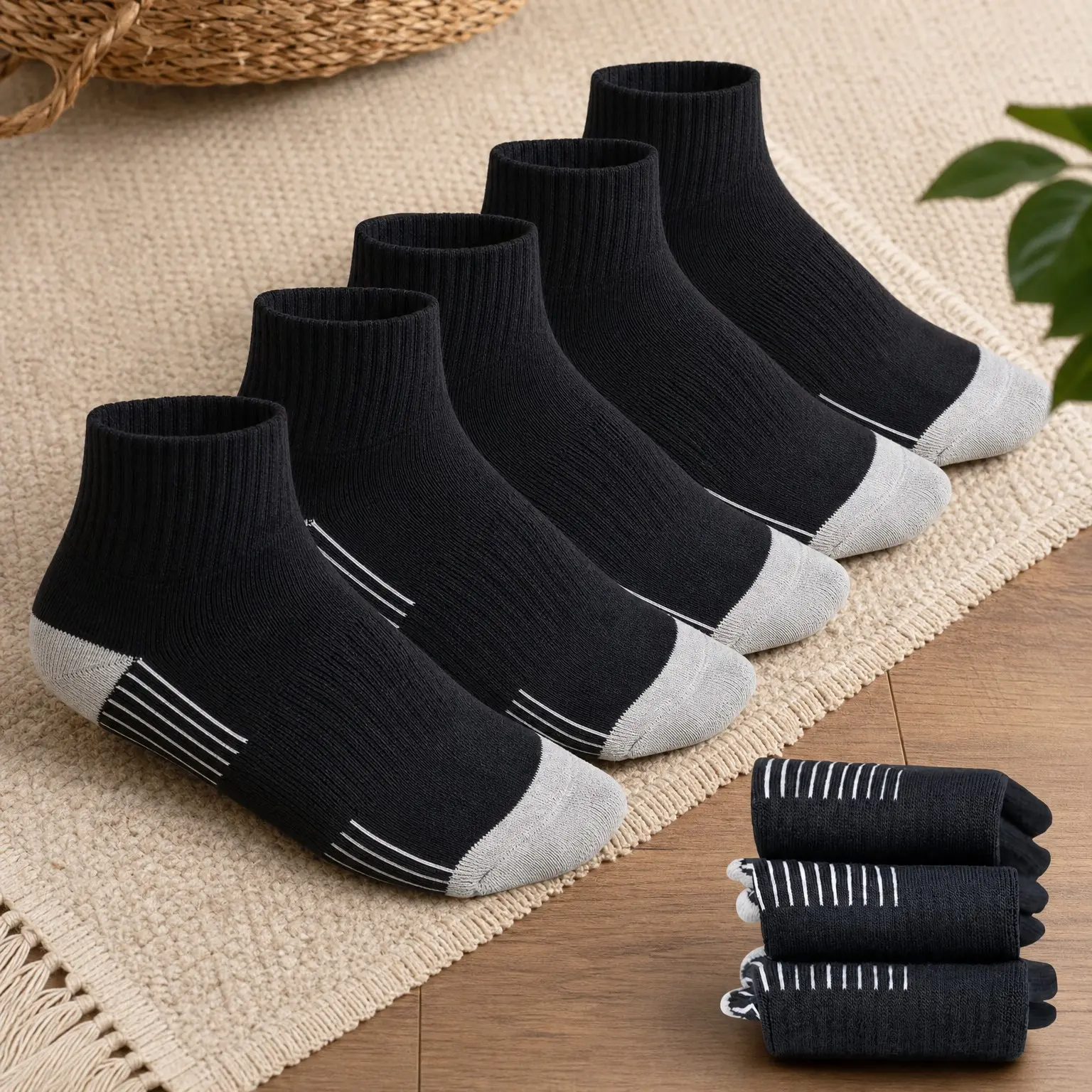 Premium Bamboo Rayon Quarter Crew Socks for Men Moisture Wicking Odor Control Cushioned Sole Breathable Work SocksGift