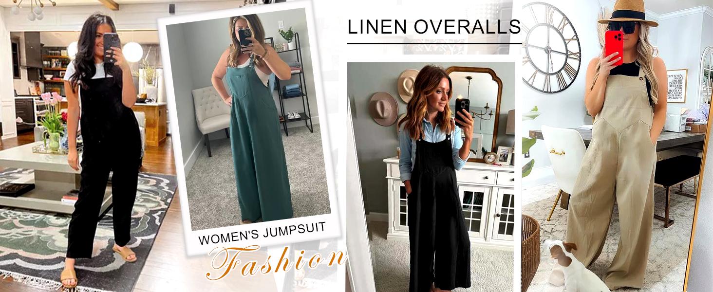Molitree Summer Cotton Linen Bib Overalls Women Baggy Sleeveless Wide Leg Jumpsuits with Pockets Casual Womenswear Minimalist Apricot