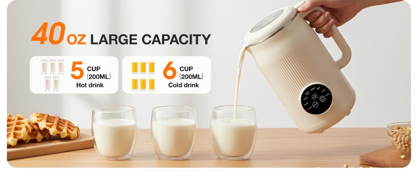 8-IN-1 Nut Milk Maker for Plant-Based Users, 40oz Countertop Machine for Homemade Almond Oat Coconut Dairy-Free Beverages, Blender with Delay Start, Keep Warm, Boil Water, Self-Cleaning