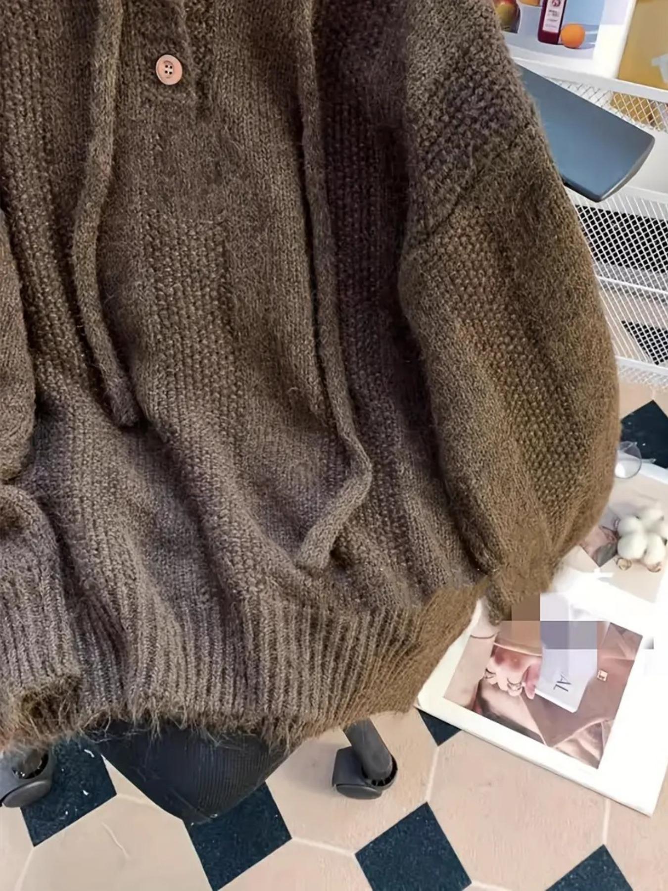 Women's Oversized Hooded Button Up Drawstring Adjustable Long Sleeve Pullover Sweater Autumn/Winter Casual Solid Color Warm Thick Chunky Cozy Soft Jumper Sweater Top, Women Fall Outfit, Winter Sweater for Women, Garment, Womenswear