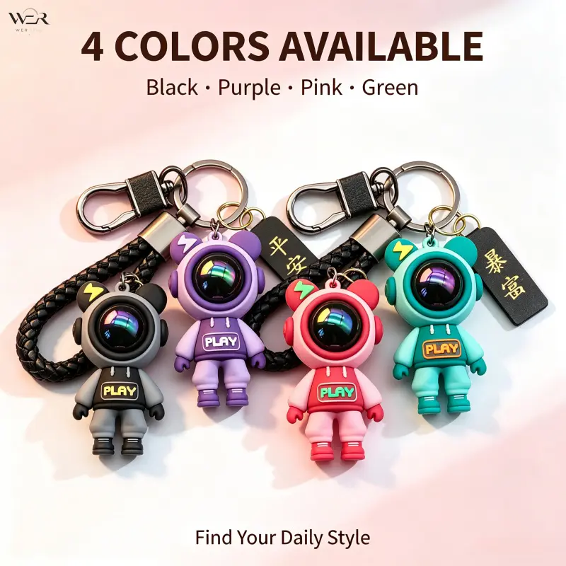 Astronaut Spaceman Keychain, Glowing Cartoon Figure Bag Charm, Zinc Alloy Car Hanging Ornament, Couple Key Chain Accessory