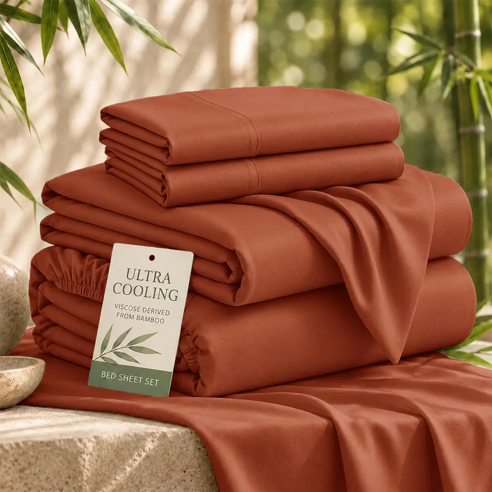 Sasttie Real Viscose Derived from Bamboo Sheets Set King Size - Cooling & Silky Soft for Hot Sleeper- Luxury with Breathable & Moisture Wicking Fabric - 16" Deep Pocket with Corner Straps