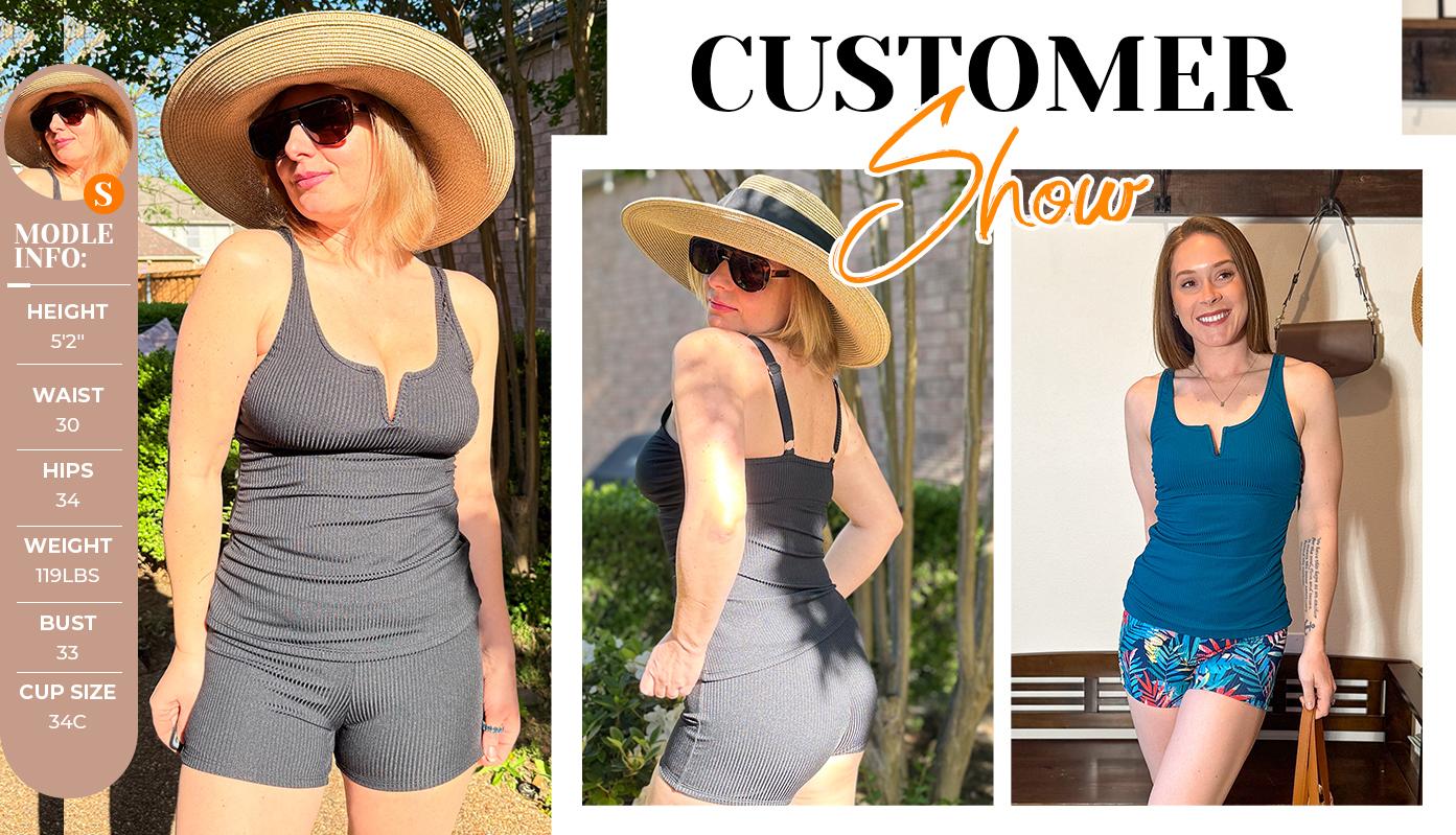 Daci Womens Two Piece Tankini Swimsuits - Tummy Control Bathing Suit with Shorts V Wire Tankini Top Ribbed Swimwear Daci Womens Two Piece Tankini Swimsuits - Tummy Control Bathing Suit with Shorts V Wire Tankini Top Ribbed Swimwear