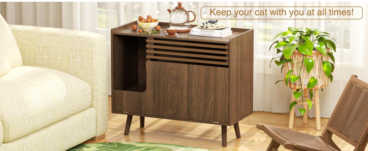 Vabches Cat Litter Box Enclosure,Mid-Century Modern Hidden Litter Box Furniture with Cat Scratch Pad,Flip-Down Opening Litter Box Cabinet Cat Washroom End Table Vabches Cat Litter Box Enclosure,Mid-Century Modern Hidden Litter Box Furniture with Cat Scratch Pad,Flip-Down Opening Litter Box Cabinet Cat Washroom End Table