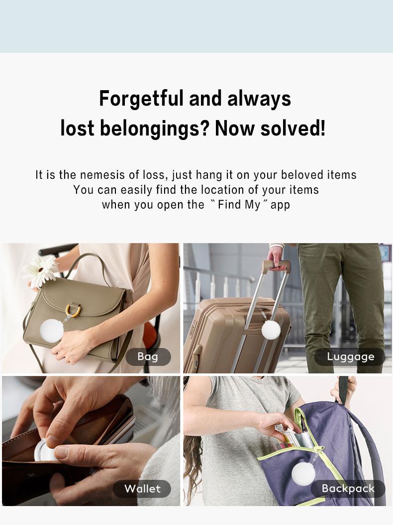 Smart tag air tracker, anti-loss smart location finder. Suitable for iOS systems to locate central devices and products. Useful for luggage, wallets, keys, privacy protection, and holiday gifts.