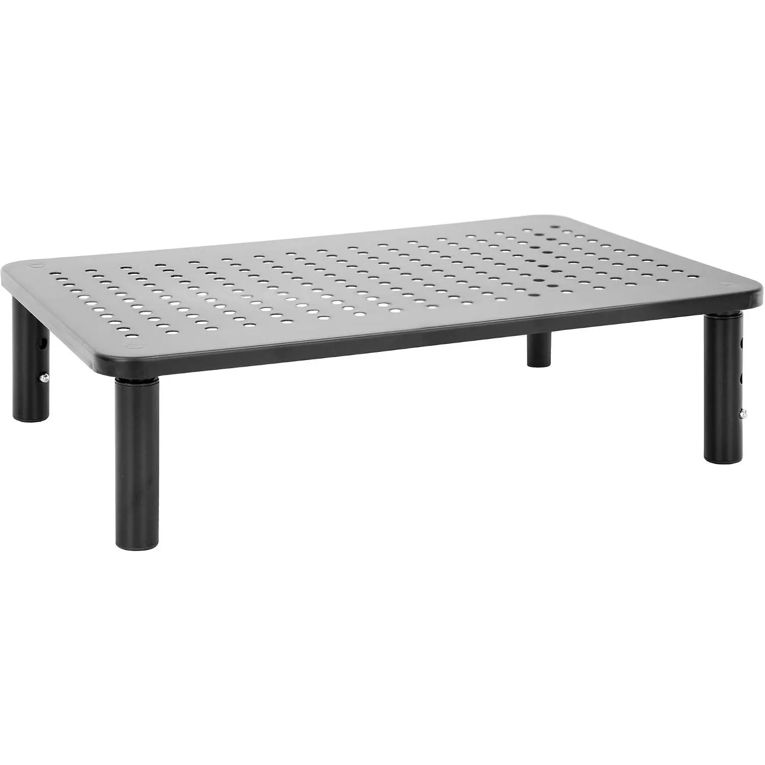 Height Adjustable Single Monitor Riser | Metal Mesh Computer Screen Platform | Desktop Riser for Laptop, Monitor, and Printer | 44lbs Capacity (Black)