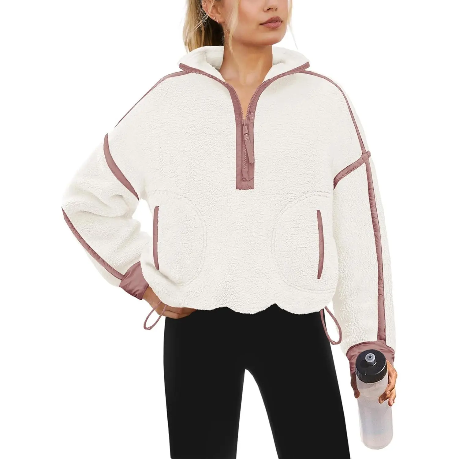 Womens Quarter Zip Pullover Sherpa Fleece Jacket Fall Sweatshirt Oversized Zip Up Sweatshirt, Half Zip Pullover, Fuzzy Fleece Sweater, Soft Cozy Fall Sweatshirts, Winter Warm Coat