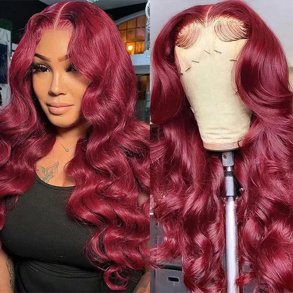 Bling Hair 99J Burgundy Lace Front Wigs Human Hair 13x6 Body Wave Lace Front Wigs Human Hair Pre Plucked 180 Density HD Transparent Red Colored Wigs Human Hair for Women with Baby Hair SpringStatements